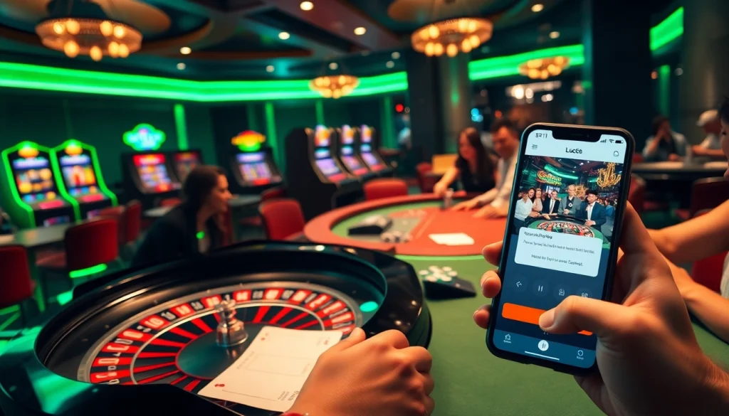 Exciting casino scene with high-stakes poker and roulette at https://luck8.name/, capturing the thrill of betting.