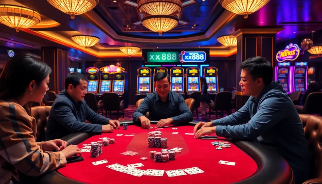 Play exciting poker at xx888's luxurious casino tables featuring vibrant atmosphere.