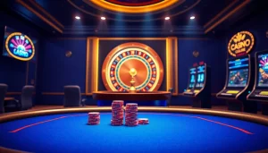 Experience thrilling gameplay at https://lu88.us.org/ with a luxurious online casino interface featuring poker tables and slot machines.