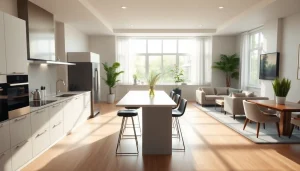 Home renovation project showcasing a stylish modern kitchen and living space.