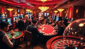 THABET casino players engaging in thrilling moments at poker tables, showcasing excitement.