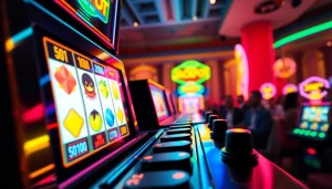 Slot deposit 1000 di mesin slot dengan simbol warna-warni dan suasana meriah.