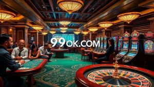 Enjoying games at 99OK.COM's vibrant casino tables, featuring poker, slots, and roulette.