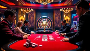 High-stakes poker at 3333win casino, showcasing colorful chips and intense players.