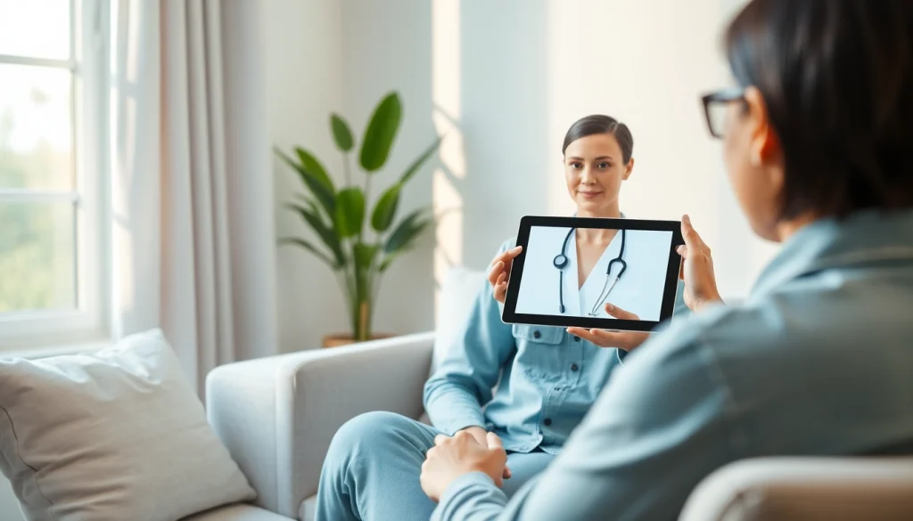 Engaging AI Therapist offering support in a tranquil setting to promote mental well-being.