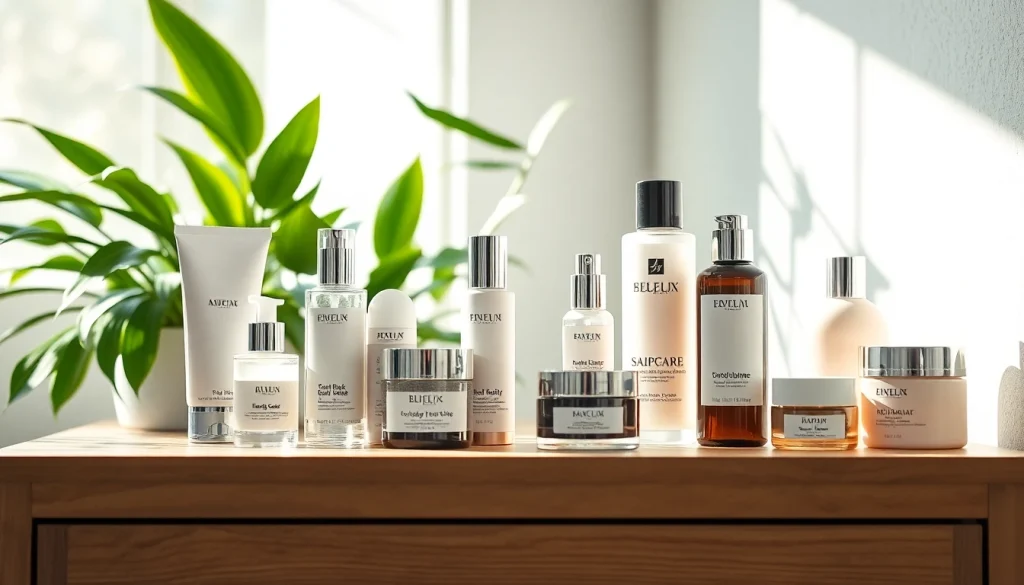 Koreanska hudvårdsprodukter som visar koreansk hudvård i en lugn, elegant miljö.