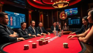 Engaging poker game at PG66 casino featuring vibrant chips and live betting interface.