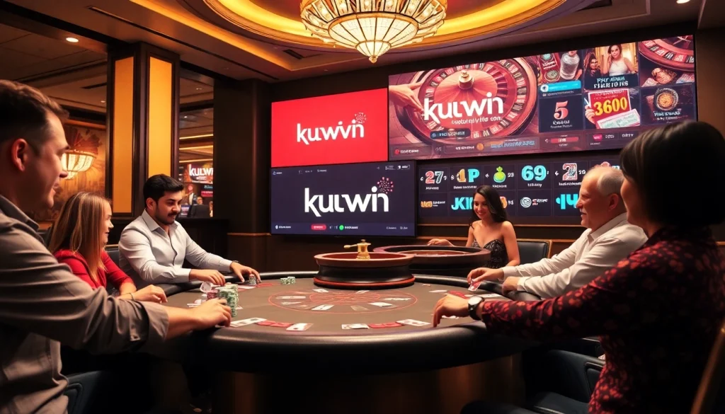 Kuwin gamblers enjoying an exciting poker game with colorful chips and cards in action.