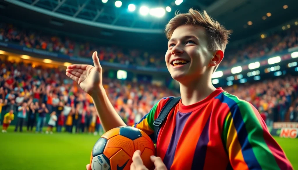 Menyemarakkan suasana bandar bola dengan sosok penggemar penuh semangat.