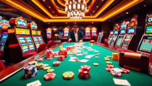 Players enjoying an exciting game at taigo88 with vibrant casino tables and colorful chips.