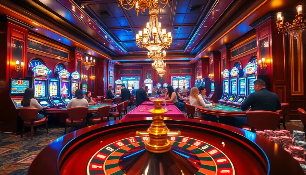 Experience the excitement of upscale gaming at an okfun casino with vibrant tables and slot machines.