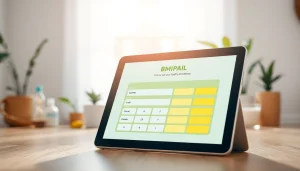 Use the bmi calculator to compute your body mass index on a tablet in a bright, serene setting.