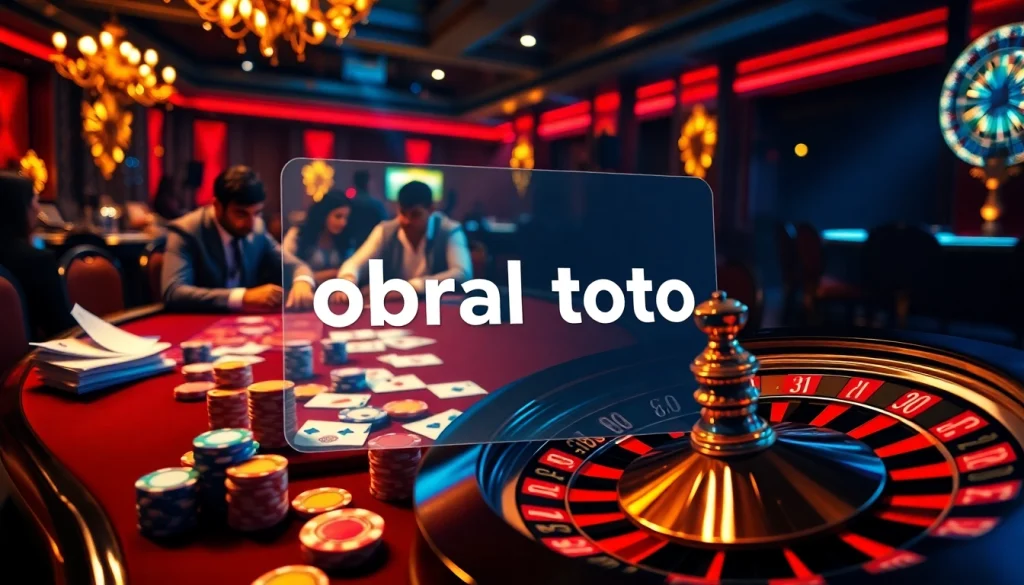 Experience the thrill of playing obral toto at a luxury casino with vibrant tables and chips.