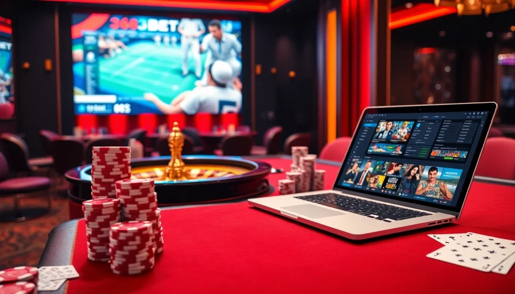 Excited gamblers engaging with 368BET's online gaming platform featuring roulette and poker.