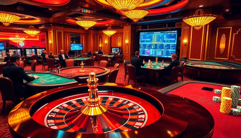 Playing dynamic casino games at 9bet with vibrant tables and a roulette wheel.