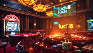 Experience the thrill of luck8 at a luxurious casino with vibrant tables and engaging games.