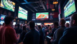 Fans enjoying sports betting in Georgia while watching live games in a lively sports bar setting.