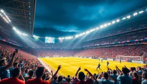 جو مثير في استاد مكتظ خلال مباراة koora live لكرة القدم.