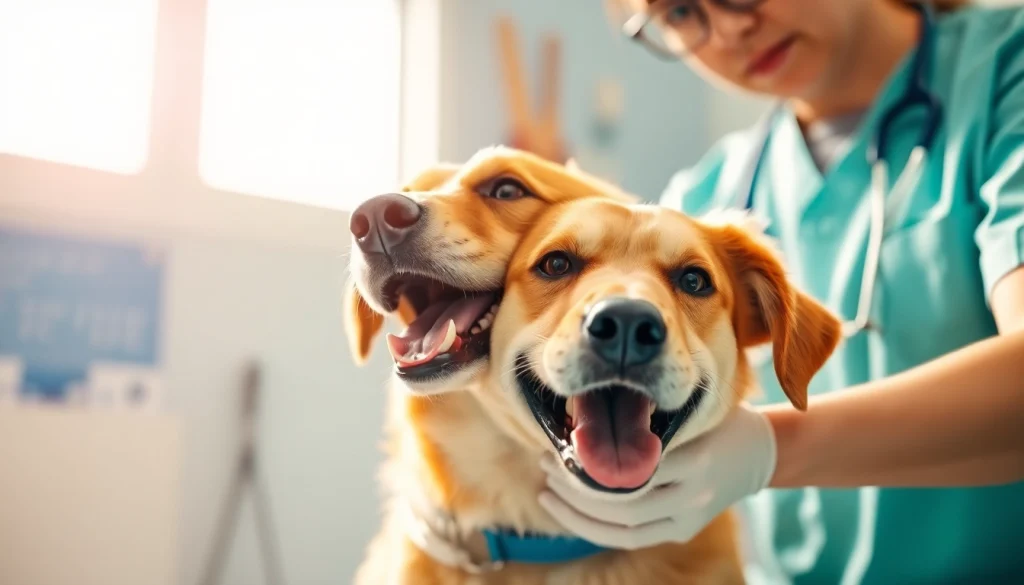 Hondenverzorgers.nl toont hoe een dierenarts een gelukkige hond onderzoekt voor optimale zorg.