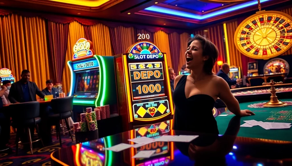 Experience the thrill of winning at Slot Depo 1000 with exciting casino games in a vibrant setting.