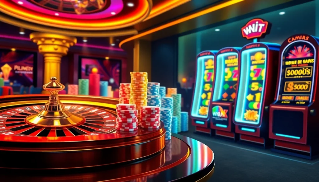 Experience thrilling khuyến mãi okfun with vibrant casino elements on a modern digital gaming interface.