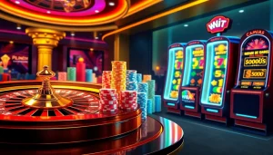 Experience thrilling khuyến mãi okfun with vibrant casino elements on a modern digital gaming interface.