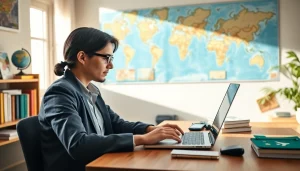 Complete the uk eta online application with a focused traveler in a cozy workspace.