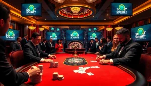 Thrilling poker game at https://soibet.vision/ with players focused on winning, showcasing luxury and excitement.