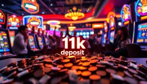 Slot depo 1k dipamerkan dengan mesin slot yang menarik dan pemain merayakan kemenangan.