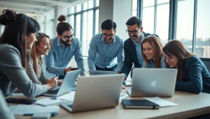 Team collaborating on the 1cplatform in a modern office workspace.