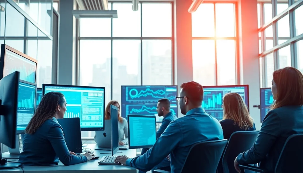 Visualize AI claims processing system optimizing efficiency in a modern office.