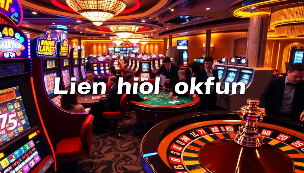 Engaging scene of a casino capturing the essence of liên hệ okfun in a luxurious gambling environment.