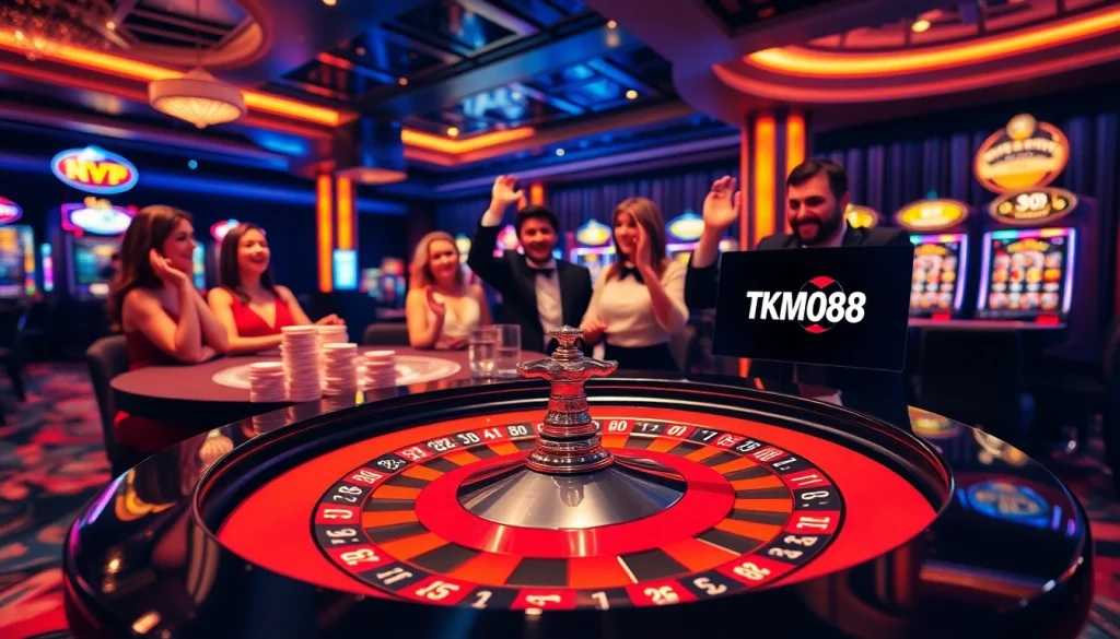 Experience thrilling gaming action at Tk88 MVP casino with vibrant roulette and excited players.