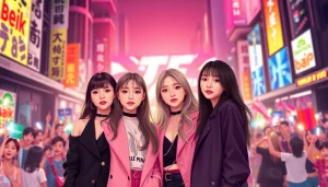 Catch the latest Blackpink news with the group's members surrounded by fans at a vibrant concert.