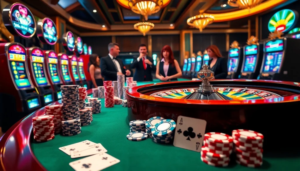 Excited players engaging in roulette and slot machines at https://luck88com.net/, resonating luxury and thrill.