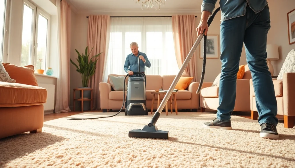 Showcasing professional carpet cleaning in Roseville CA with a technician at work.