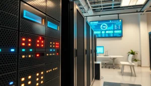 Enhance your experience with https://aminserve.com showcasing a modern server room with powerful RDP and VPS solutions.