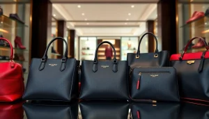 레플리카 가방들이 고급스러운 상점에서 세련되게 전시된 모습