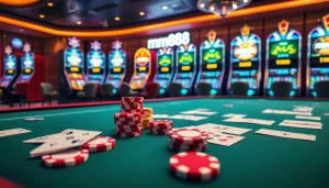mm88 players enjoying a vibrant online casino experience with luxurious tables and exciting casino games.