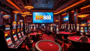Engaged players enjoying high-stakes games at RR88 casino, showcasing excitement and luxury.