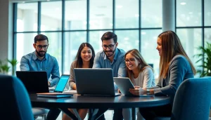 Team discussing managed it services for nonprofits in a modern collaborative office environment.