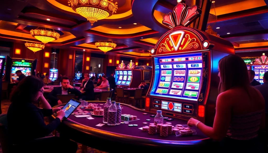 Rasakan permainan slot pulsa yang mendebarkan di suasana kasino mewah yang penuh kegembiraan.