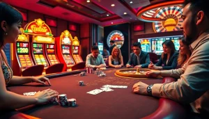 Experience 6L777 Login at a luxurious casino featuring poker tables and vibrant slot machines.