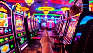 Permainan qqslot777 menarik perhatian dengan mesin slot berwarna cerah dan suasana eksitasi.