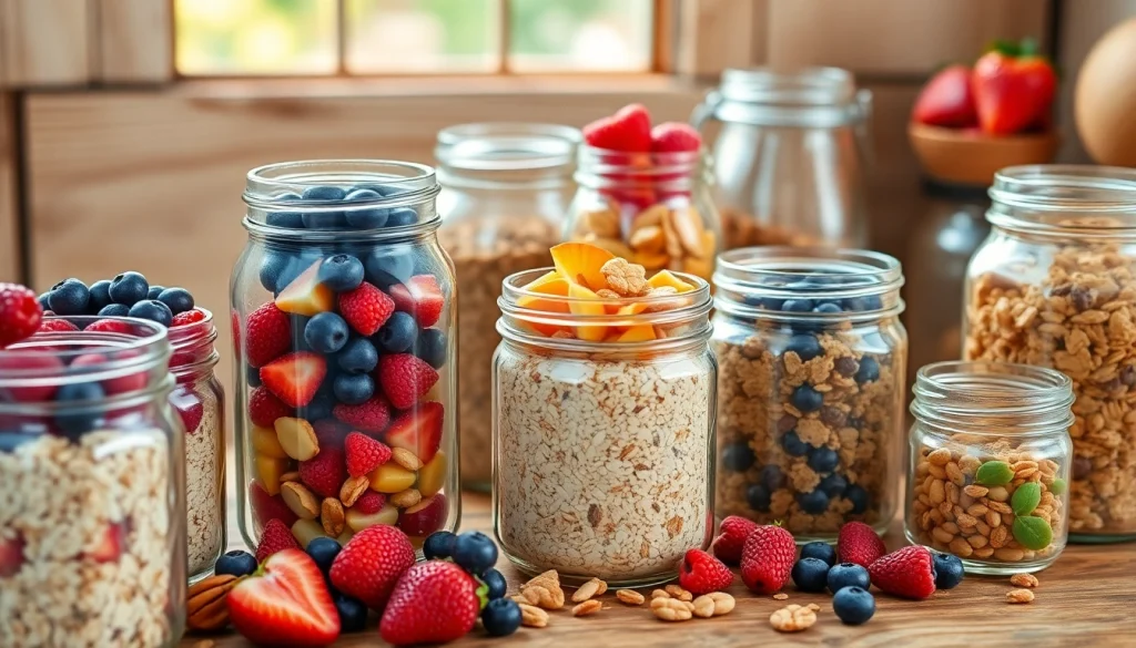 Healthy mason jar breakfast options featured on https://masonjarbreakfast.com showcasing vibrant fruits and grains.