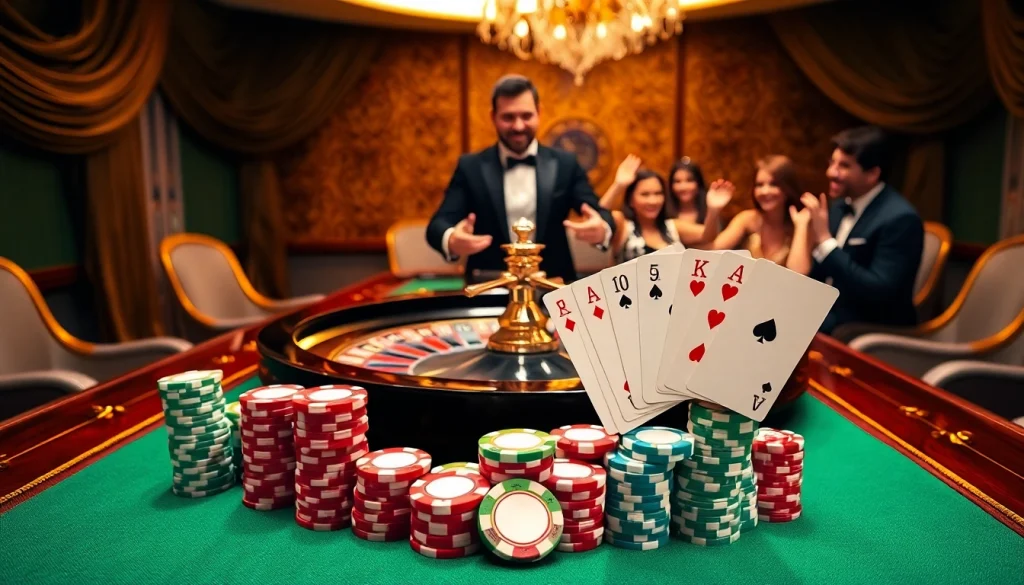 Feeling the thrill at NK88 casino with a vibrant roulette table and stacked poker chips.