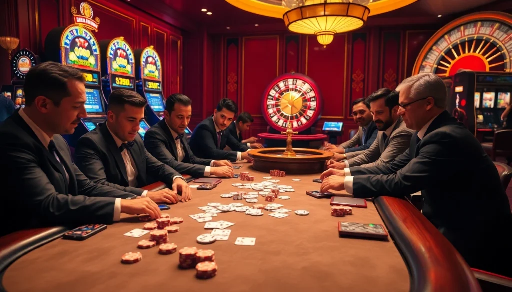 Menang besar dengan Datuk Win dalam adegan kasino yang mendebarkan yang menampilkan permainan poker dan slot.