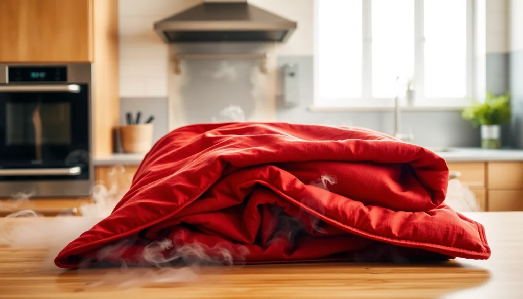 Fire blanket showcased in a modern kitchen to emphasize safety and readiness.