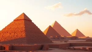 Piraminds rising majestically against the sunset sky, showcasing ancient architectural beauty.