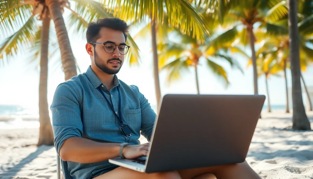 South Florida Reporter capturing news on a beach, demonstrating a vibrant and focused work environment.